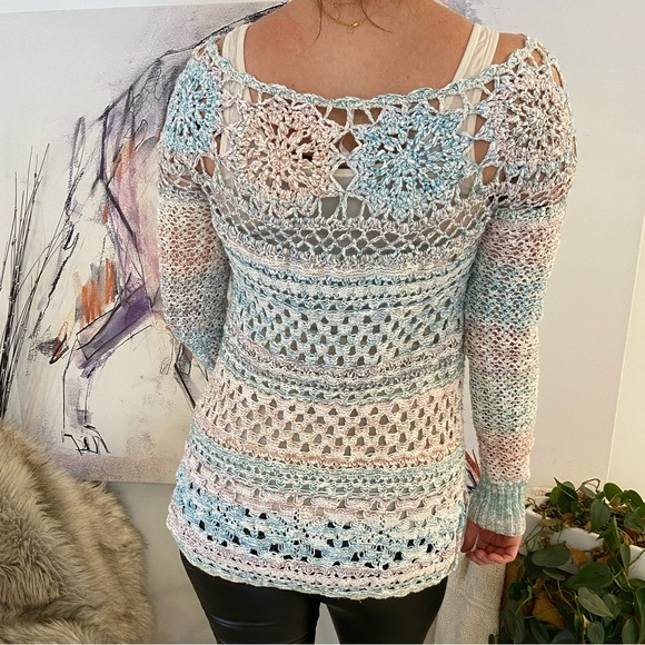 Free People Rainbow crochet sweater size XS - Picture 3 of 10
